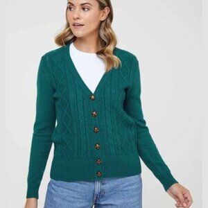 Joanie Linda Cable Knit Cardigan in Teal